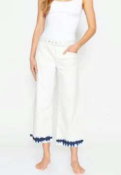 Jeans Cropped Culotte mit Batik-Print