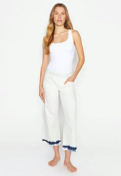 Jeans Cropped Culotte mit Batik-Print