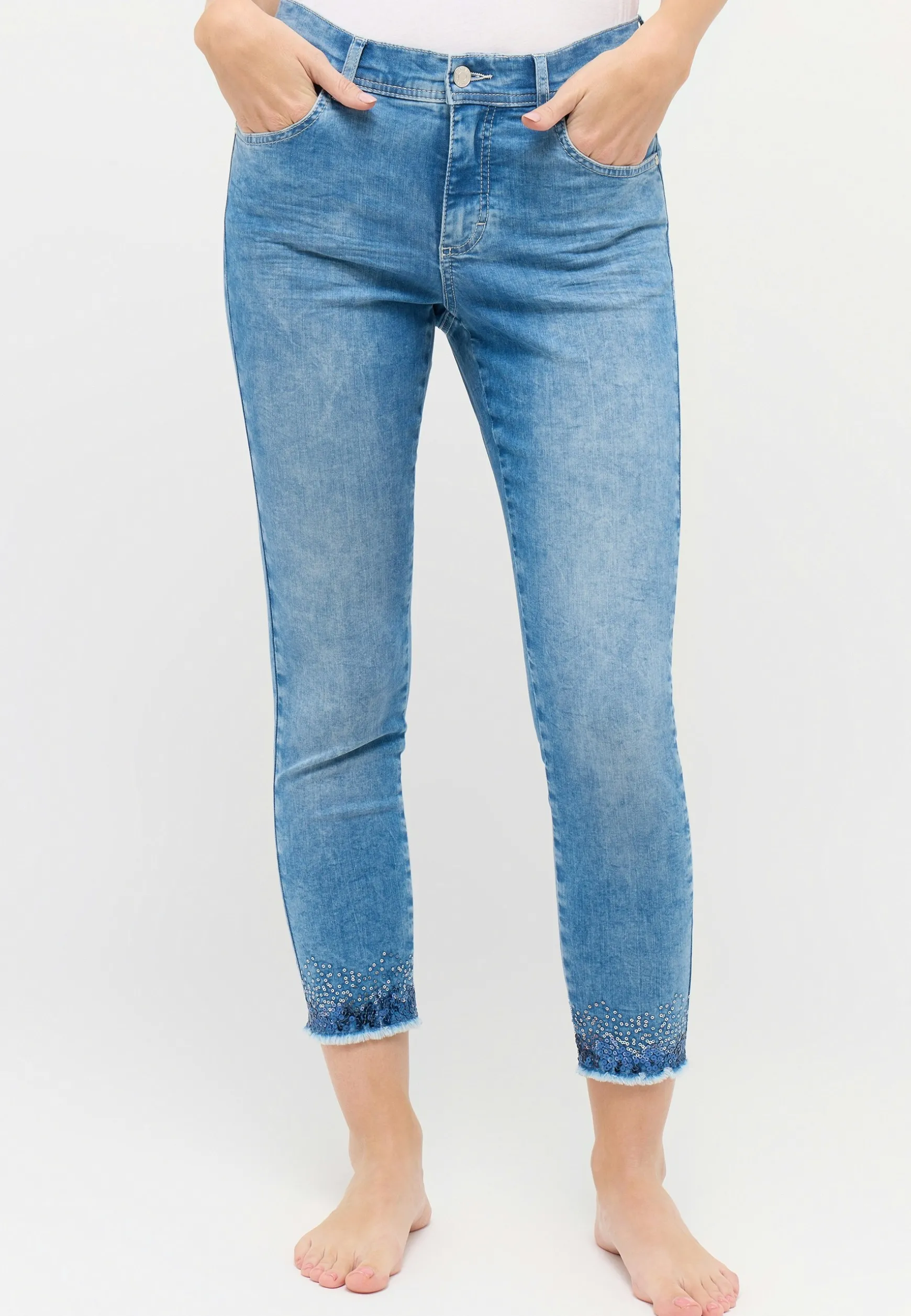 Jeans Ornella Fringe mit Used-Waschung