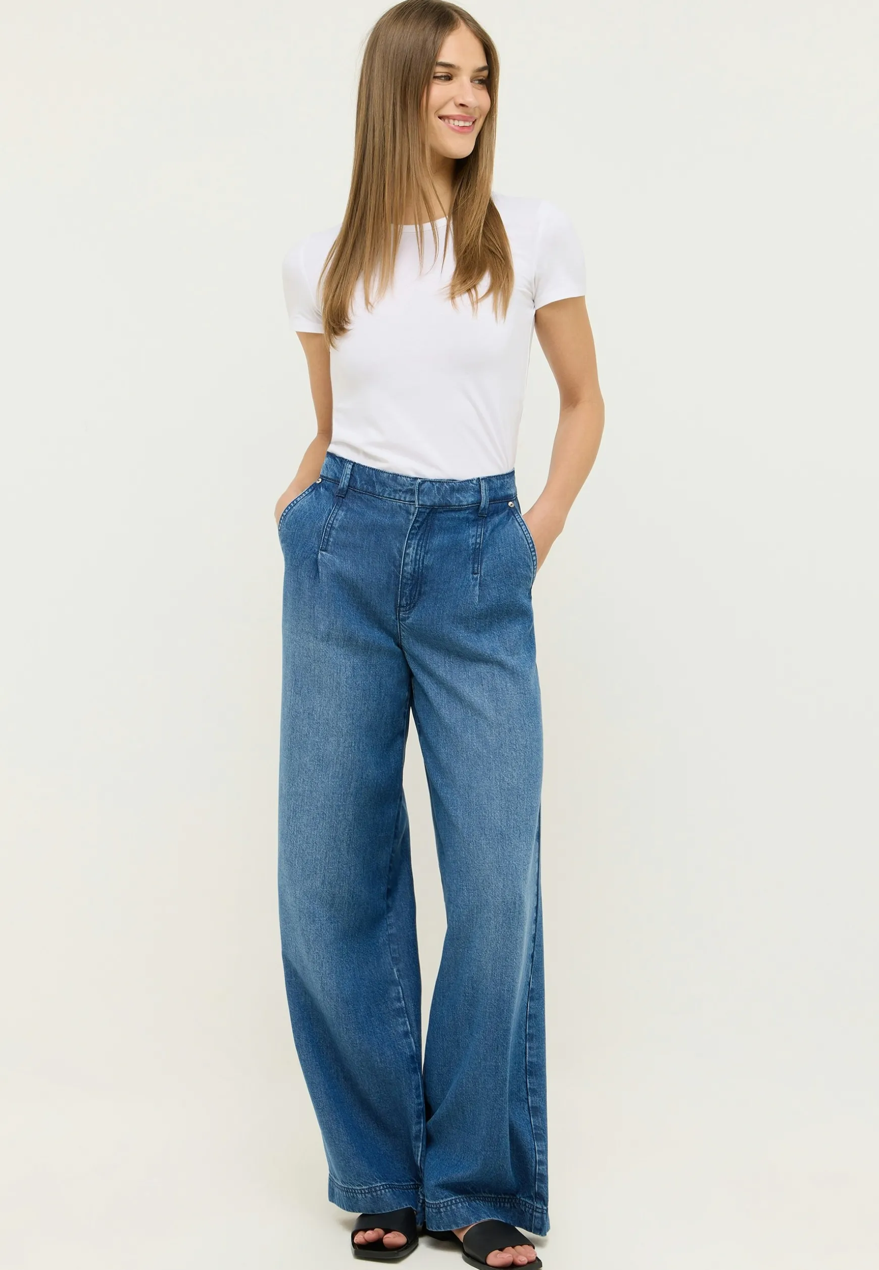Jeans Palazzo mit Used-Waschung