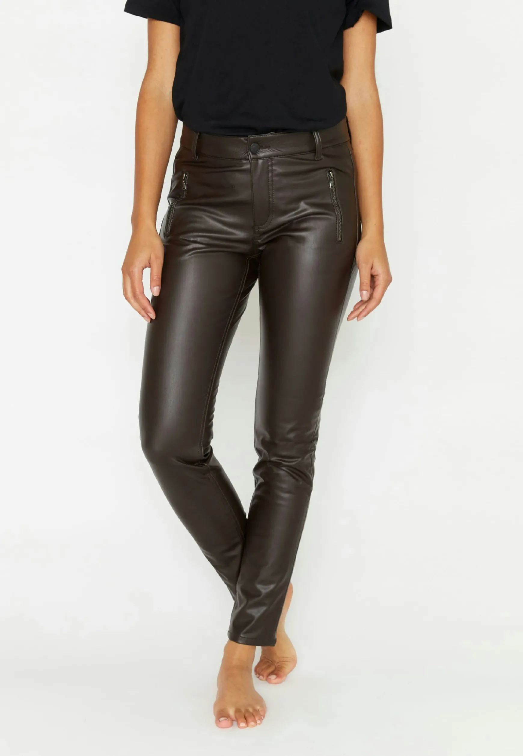 Lederimitathose Skinny Pocket Zip in Uni-Design
