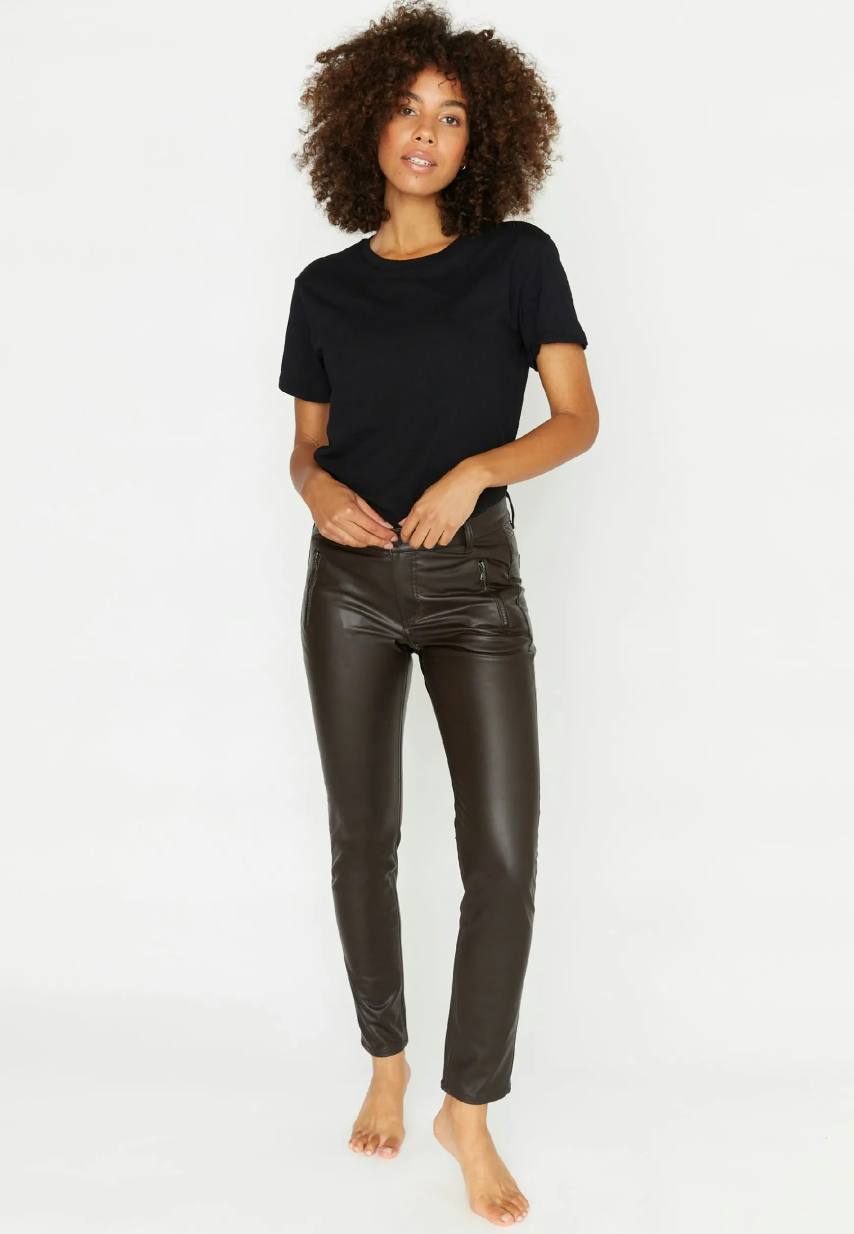 Lederimitathose Skinny Pocket Zip in Uni-Design
